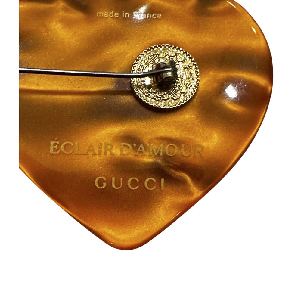 GUCCI Resin & Crystal Double Heart Jewelry Accessory Brooch Pin - Picture 4 of 5